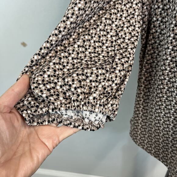 Adrianna Papell Blouse Top Plus size 1X Brown Black Dots Stretch Career Modest - Picture 4 of 7